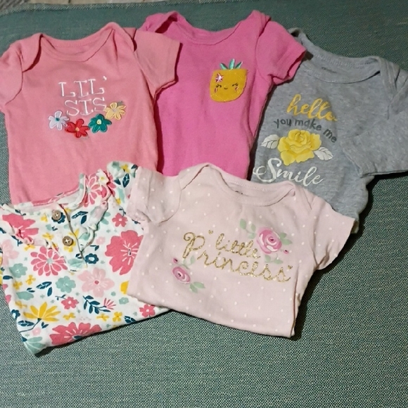 Other - Baby Girls Mixed Short-Sleeve Onesie Bundle - Pink, Gray, Floral